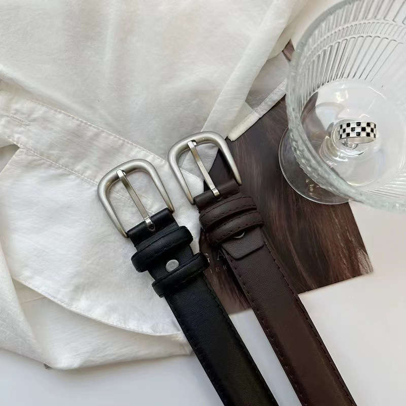 Novo cinto de venda quente para mulheres, versátil com jeans, cinto de cintura simples, textura coreana, cinto de fivela de prata, elegante_voghion.com