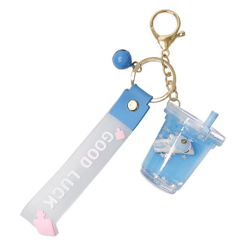 Leche taza de té unicornio llavero lindo moda aceite colgante par coche llavero mochila bolsa Accesorios