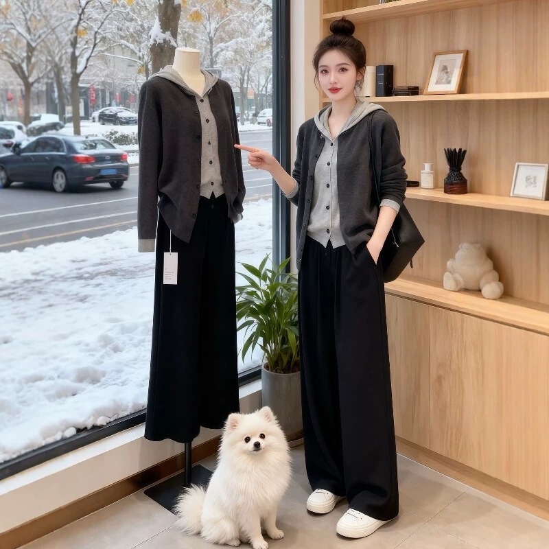 Cross-border hooded faux two-piece knitted cardigan for women, autumn and winter versatile, stylish, trendy, loose-fitting outerwear sweater jacket for women Cross-border hooded faux two-piece knitted cardigan for women, autumn and winter versatile, stylish, trendy, loose-fitting outerwear sweater jacket for women