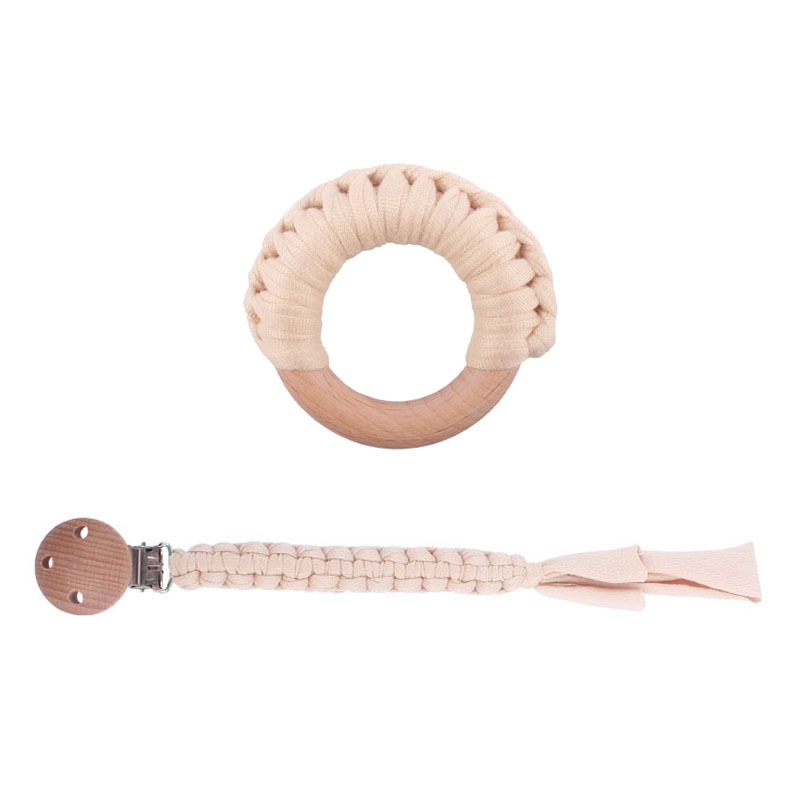 Nuevo bebé suministros haya clip calmante bebé algodón tejido chupete cadena haya anillo mordedor juguete traje