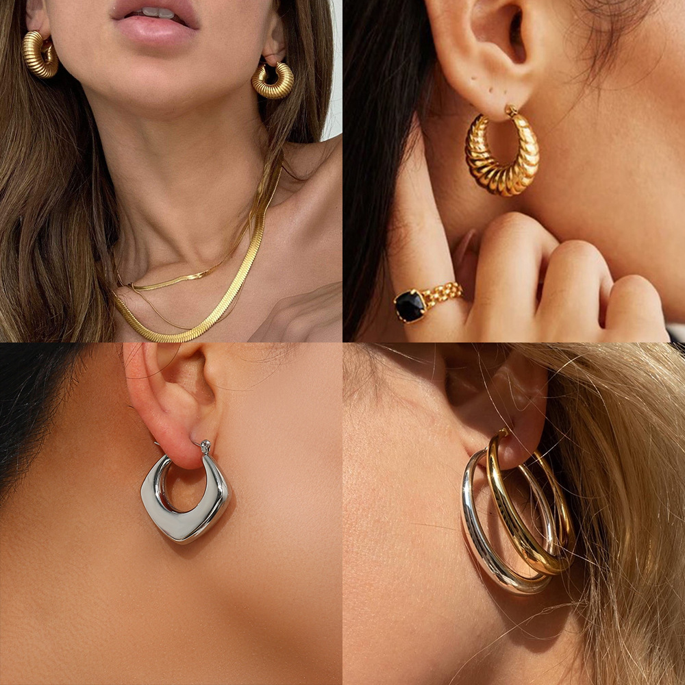Earrings Classification 16K Gold, White Gold Plated, Gold Plating Plating Color 1 Pair Quantity PVD Coated Real Gold Plated 16K Gold White Gold Plated Gold Plating Solid Color 304 Stainless Steel IG Style Simple Style Waterproof Non Tarnish Earrings