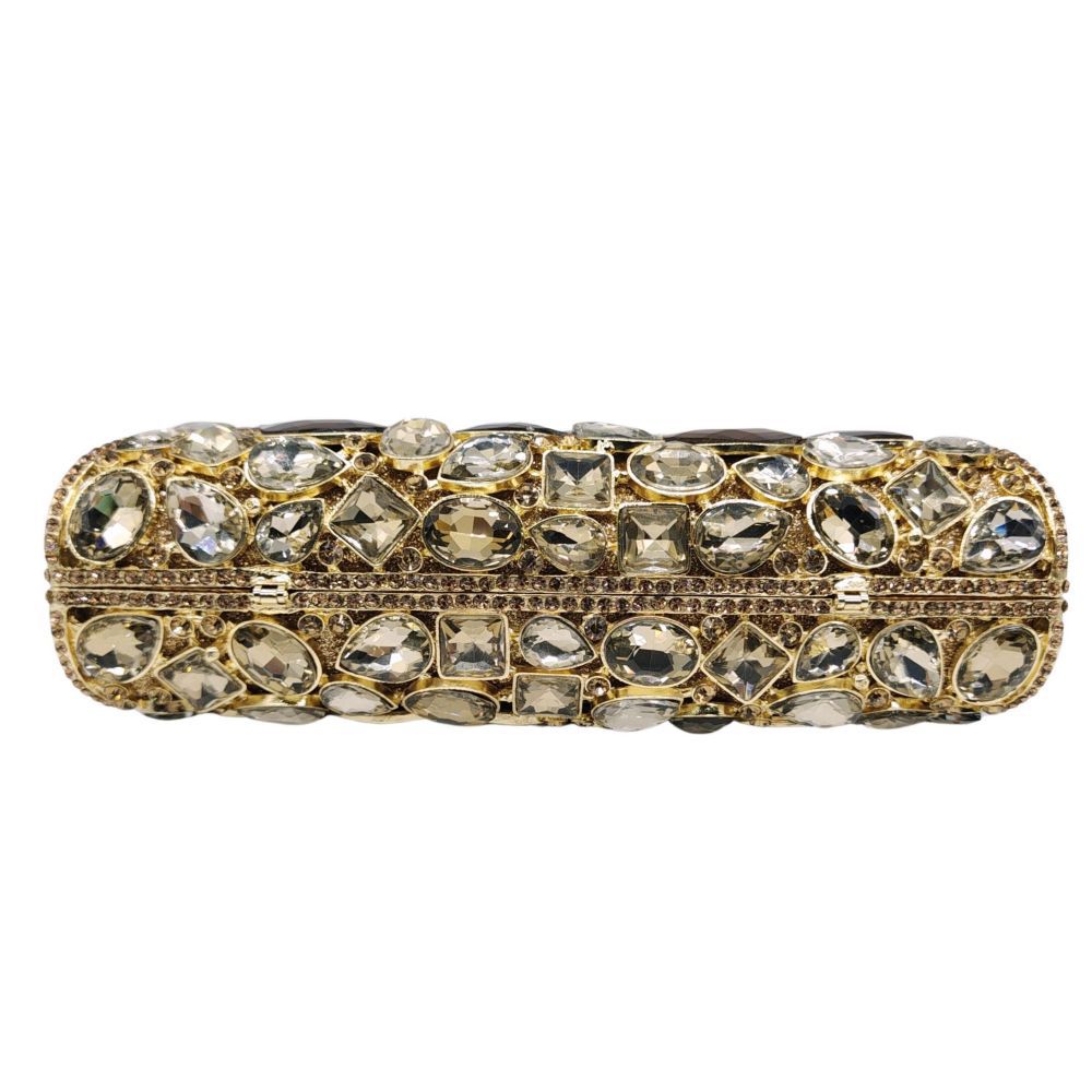 Túi clutch nữ đính đá rhinestone kim loại rỗng dạ tiệc — Vàng Pha Lê, Màu bạc, Xanh ngọc lục bảo, Màu xanh ngọc chi tiết 4