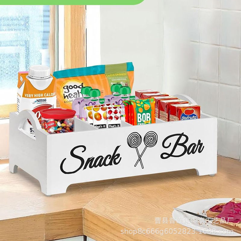 Countertop snack storage box kitchen cabinet desktop with living room potato chips candy snack handle wooden storage box basket