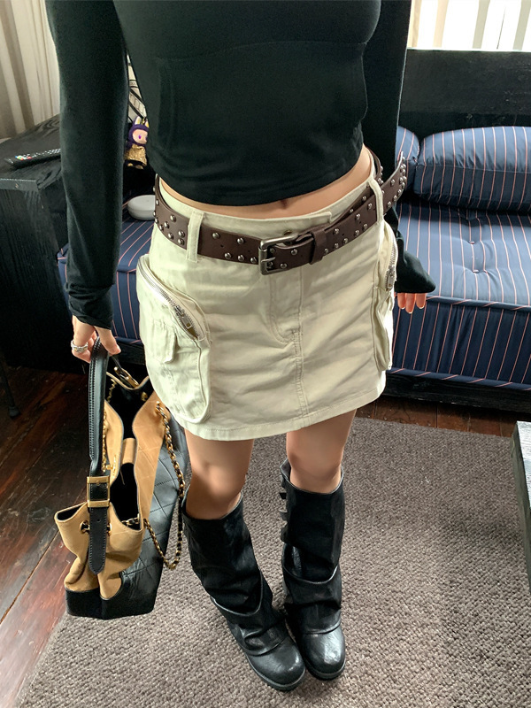 槿一 辣妹宿命感/绝美穿搭复古工装短裙子女低腰a字半身裙纯欲风|undefined
