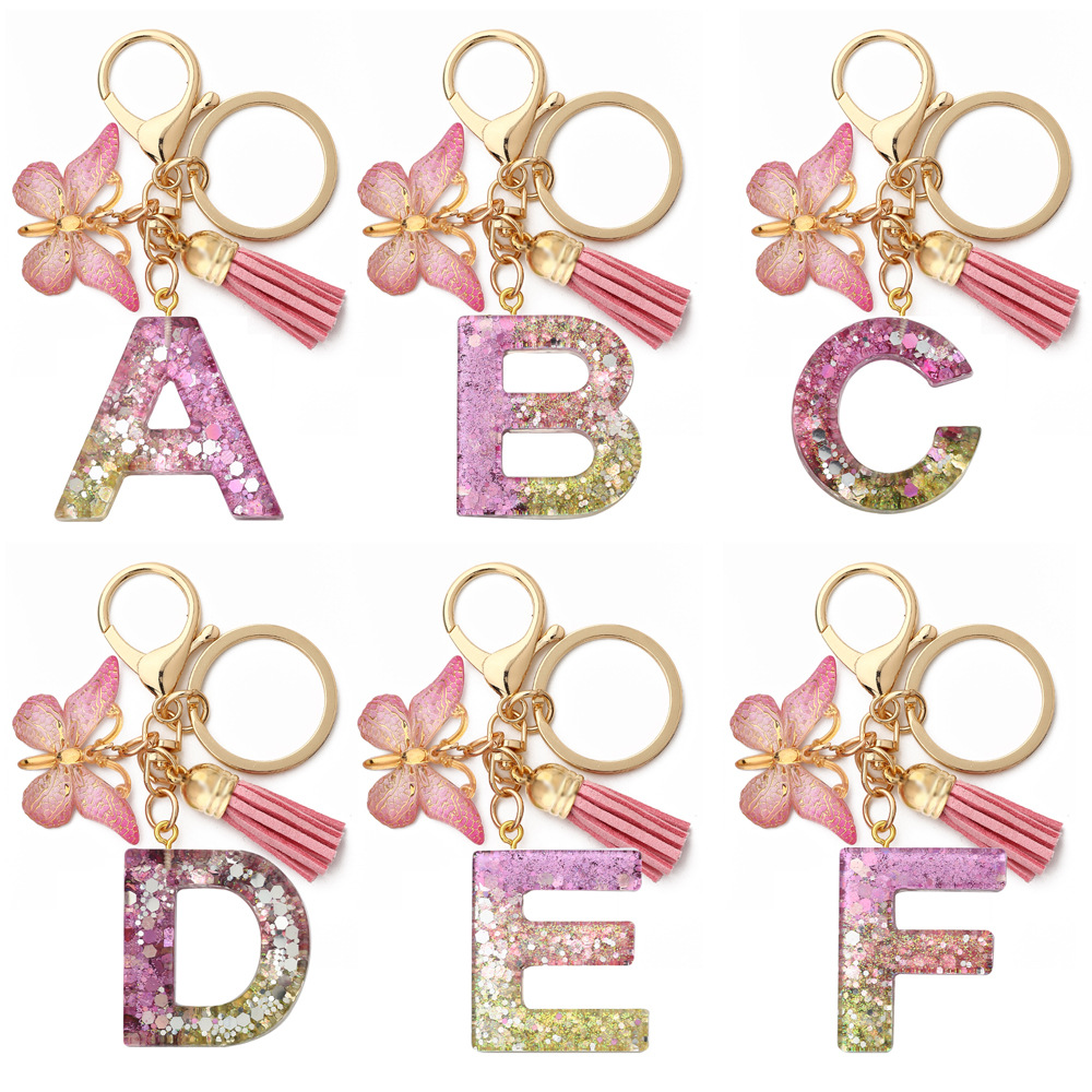 Epoxy Design Simple Style Style Simple Style Letter Tassel Butterfly Resin Epoxy Women's Bag Pendant Keychain
