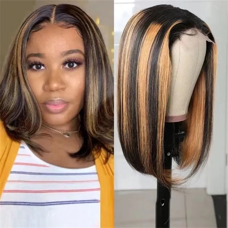 Synthetic Fiber Wig Brown Gradient Centre Parted For Women_voghion.com