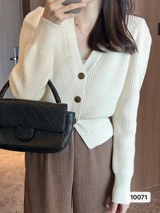 Small Fragrant Style Outwear Knitwear v-neck French Knitwear for Women Autumn and Winter New versatile Slim Sweet Pit Cardigan for Women