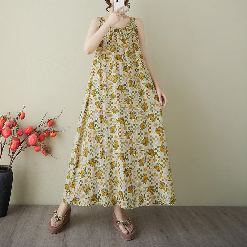 2025 New Summer Clothing Free Series Relaxed Lazy Skirt Normcore Floral Sleeveless Maxi Dress