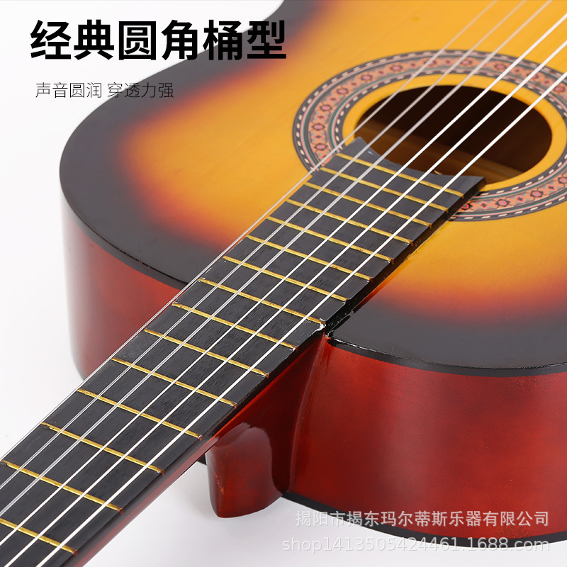 Guitarra guitarra clásica de 39 pulgadas guitarra clásica kabart instrumento musical fábrica completa de tilo acabado brillante Esquinas redondeadas