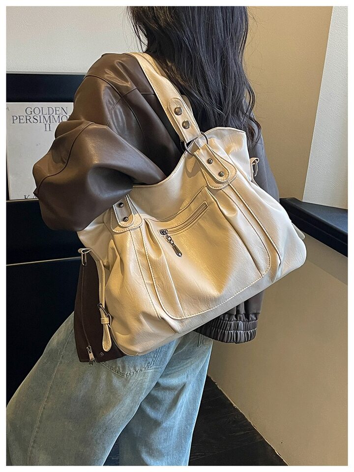 Túi tote nữ cỡ lớn đựng nhiều đồ, túi đeo vai kiêm túi xách tay và đeo chéo, phong cách đơn giản — màu cà phê, màu trắng ngà, đen chi tiết 14