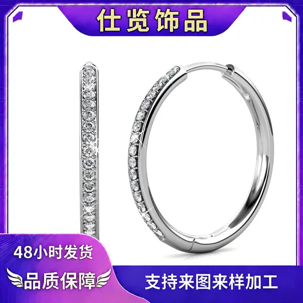 Amazon 2024 Cross-Border Circular Fashion Zircon Hoop Earrings, Simple and Versatile, a Gift for Girls