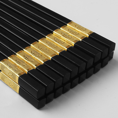 27cm Black Golden Fortune Anti-Slip Alloy Chopsticks Hotel Special Long Chopsticks Household Heat-Resistant Disinfection Chopsticks Factory Supply 