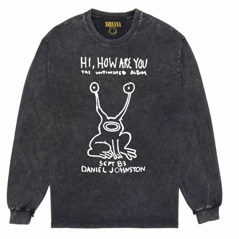 Nirvana Vintage American retro apenado rock punk angustiado lavado batik Camiseta de manga larga