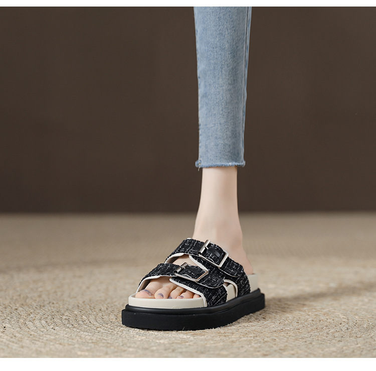 Ruo Dan Xiaoxiangfeng Retro Sandals and Slippers Women's Summer Outerwear Thick-soled Fashion Slippers Niche Lazy Beach Shoes_voghion.com