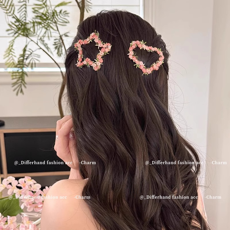 Nuevo dulce color flor triturada pinza de cabello para niños cejas laterales trituradas acabado pinza de cabello detrás de la cabeza fija adornamiento de cabello para mujeres