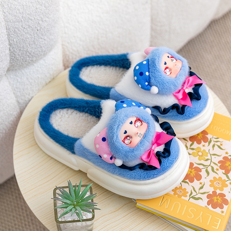 zapatillas de algodón de dibujos animados niñas lindos zapatos de peluche pareja de invierno para damas zapatillas de cabello cálidas interiores