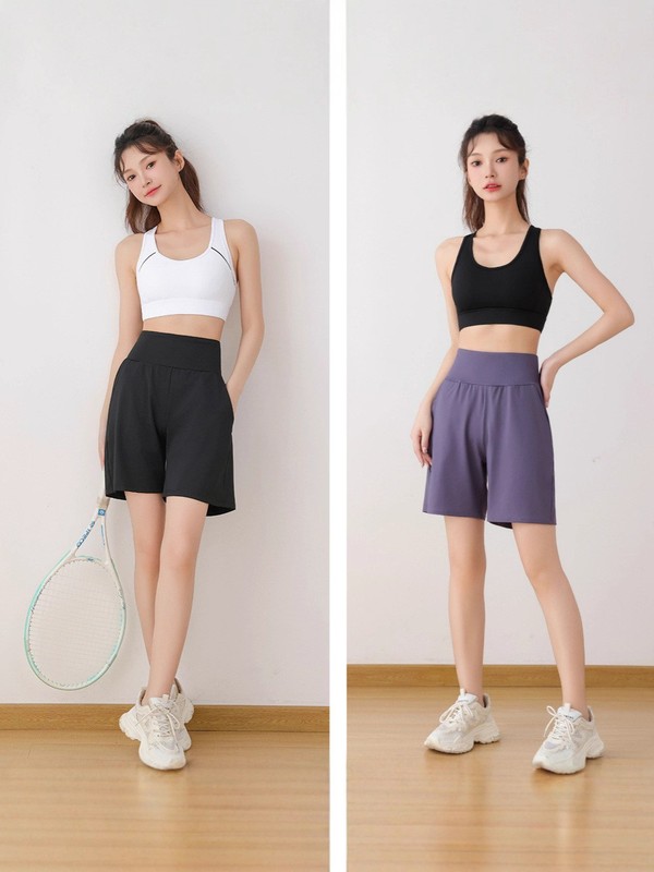 带口袋运动短裤女夏季户外跑步速干高腰瑜伽裤普拉提训练健身短裤|undefined