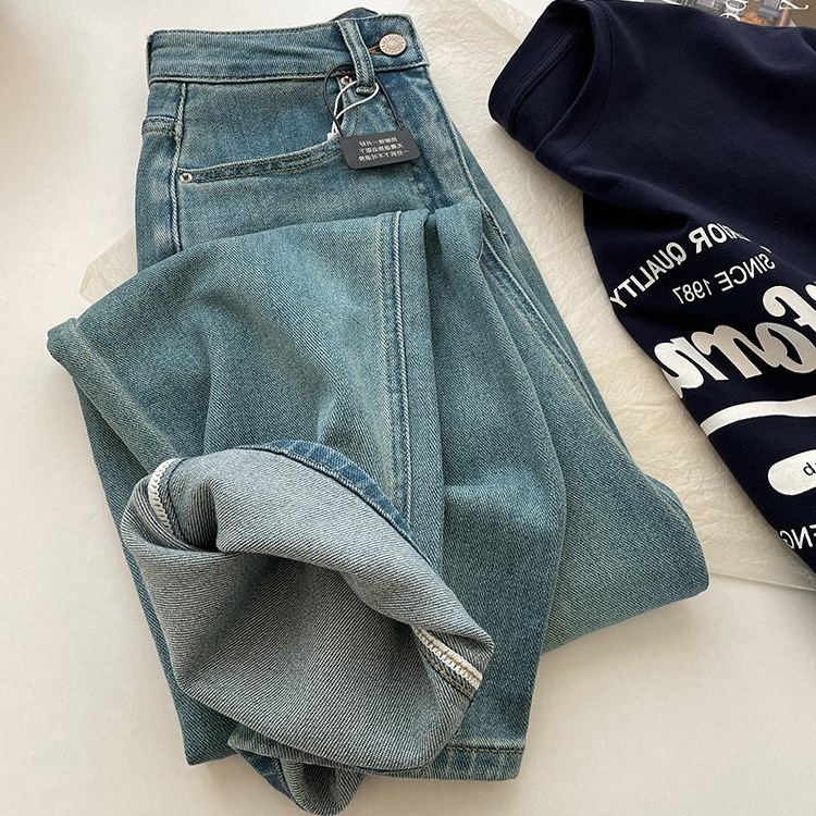 Retro green elastic jeans