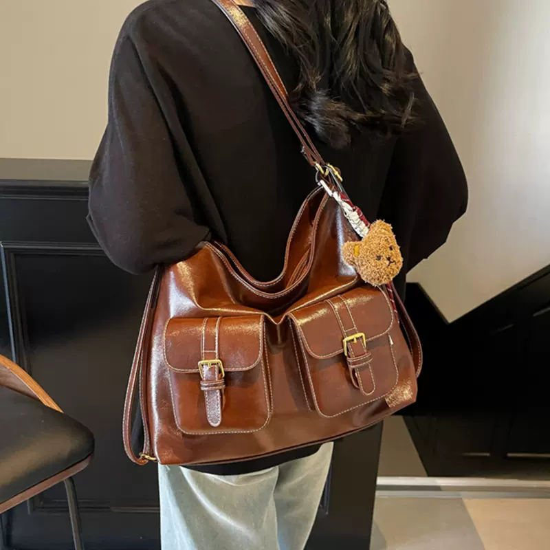 网红机车风托特包包女2025新款通勤高级感单肩包大容量多功能挎包