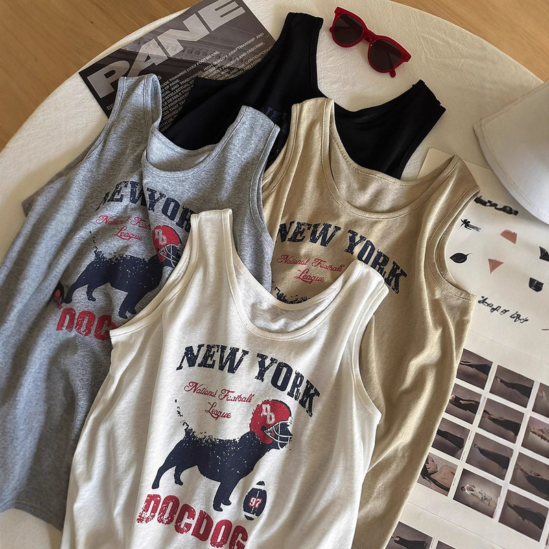 Lightweight and Comfortable Hemp-Feel Cotton Dog Print Vest for Women 2026 Summer Xk Round Neck Sleeveless Sports Top Ins Trend Lightweight and Comfortable Hemp-Feel Cotton Dog Print Vest for Women 2026 Summer Xk Round Neck Sleeveless Sports Top Ins Trend
