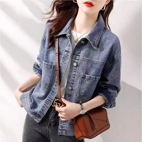 跨境牛仔外套女短款春秋新款复古气质宽松显瘦百搭夹克开衫上衣潮