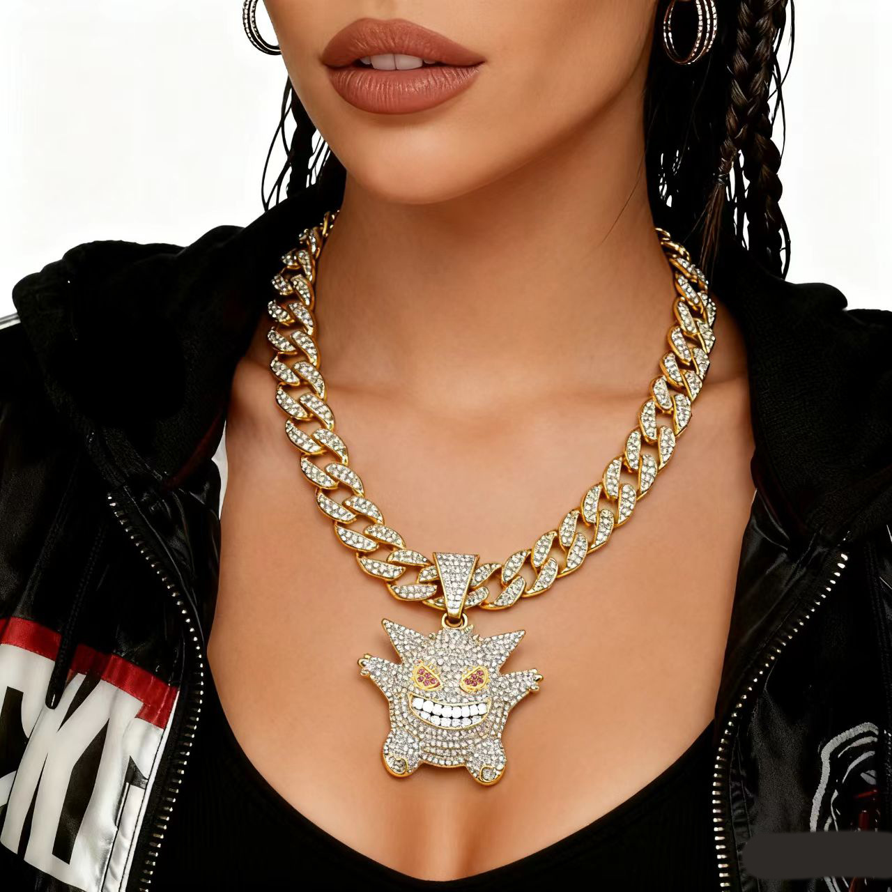 Personalidad europea y americana hiphop Pokemon elfo anime mascota elfo gungghost colgante de aleación collar de hip-hop