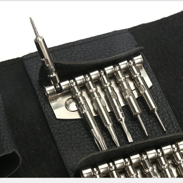 25-en-un destornillador bolsa de cuero traje combinación portátil destornillador teléfono móvil desmontaje reparación computadora herramienta caja cruzada