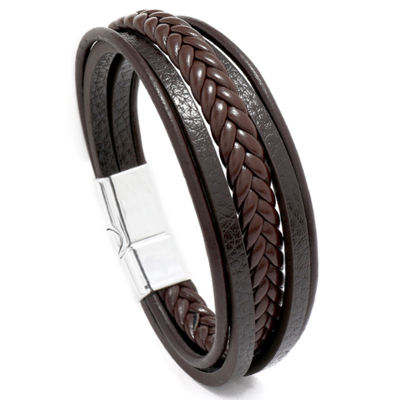 Herren Leder geflochtenes Armband Magnetarmband Retro Schmuck Armband_voghion.com