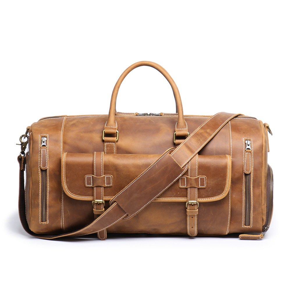 Europa y América Nueva Crazy Horse de piel de vaca bolsa de viaje portátil de gran capacidad bolsa de mensajero del hombro zapatos independientes de cuero bolsa de equipaje