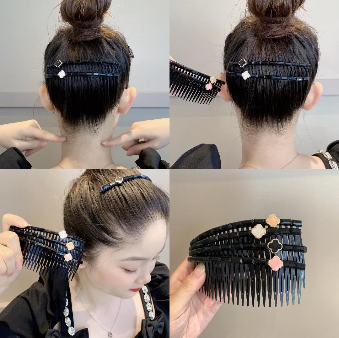 Peine de pelo de estilo coreano peine de inserción al por mayor simple Flor de cuatro pétalos flequillos roto artefacto trébol de cuatro hojas insertar peine clip lateral Cabeza trasera