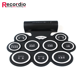 Cross-border Amazon Musical Instruments Children's Early Education Educational Drum Set Portable Flash Light Hand Roll Electronic Drum with Horn