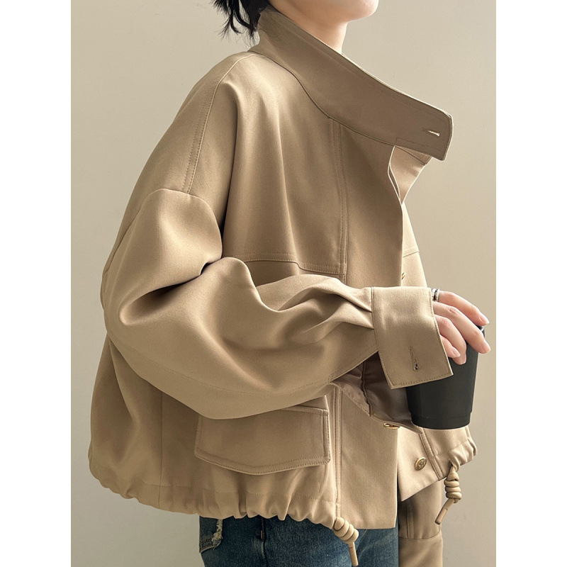 Korean Style Retro Short Bomber Jacket for Women Spring New Loose American Casual Motorcycle Coat