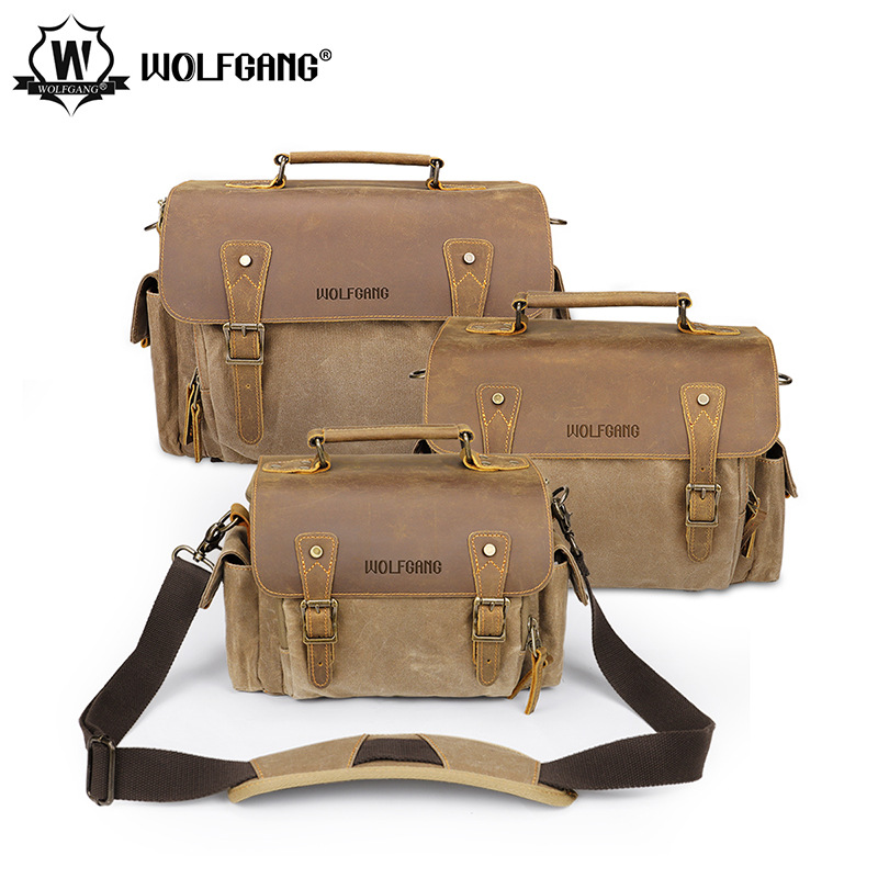 볼프강 사막 방황 시리즈 DF030 대형 어깨 가방 방수 COWHIDE 바틱 캔버스 가방