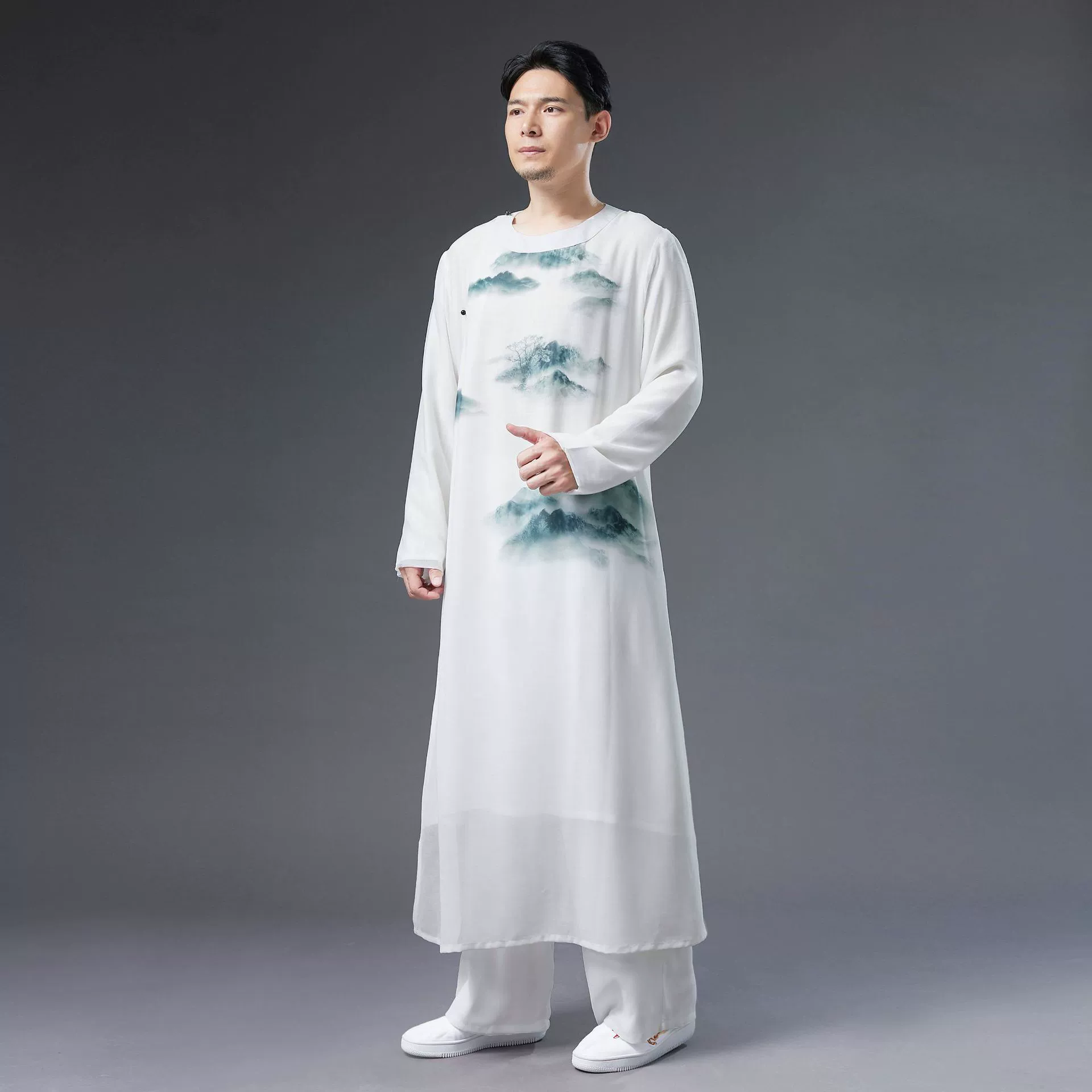 Summer white Hanfu, round collar, Chinese style