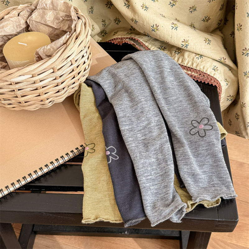 Spring and Autumn Girls' Leggings - Stylish and Trendy Korean Style Floral Ruffle Trim Slim Fit Outerwear Long Pants