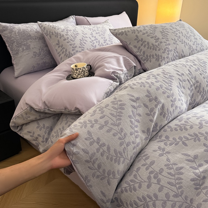 Jacquard grueso molido de algodón de tres capas de hilo de cuatro piezas de un conjunto de sábanas de algodón de clase A de tres piezas de ropa de cama de otoño y invierno 4