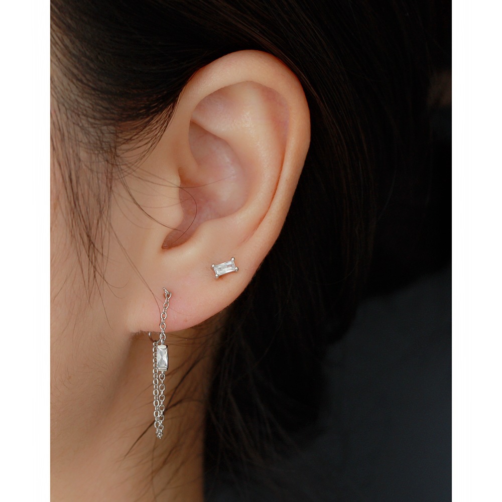 18K Real Gold Plated, Platinum Plated Plating Material 1 Pair 925 Sterling Silver Zircon Geometric Earrings