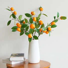 仿真桔子枝假橘子插枝家居客厅装饰摆件假水果枝条果枝水果树插枝