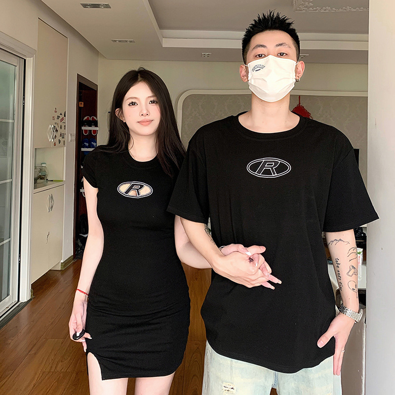 Different couple clothes new summer short sleeve design sense college style slim fit your clothes my short skirt dress