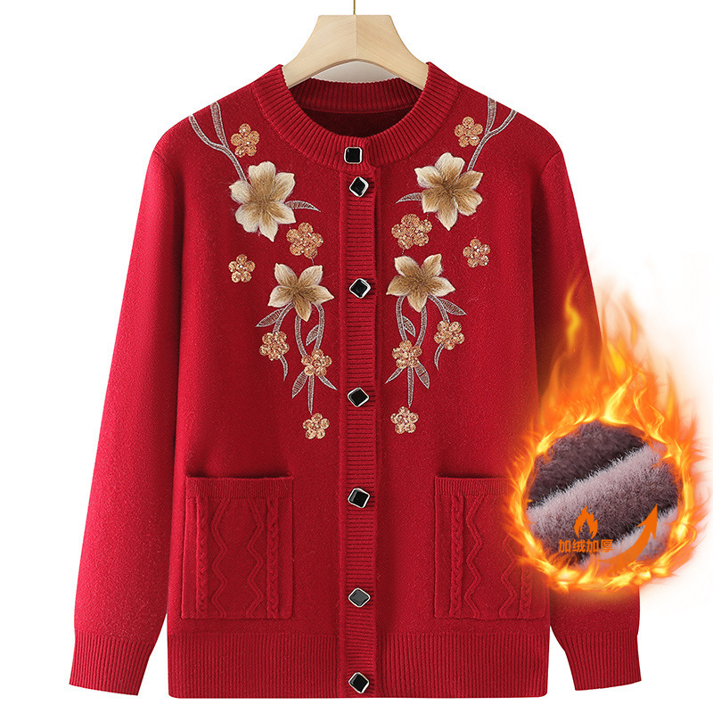 奶奶秋装外套女中老年人保暖衣服妈妈毛衣老人老太太春秋针织开衫|undefined