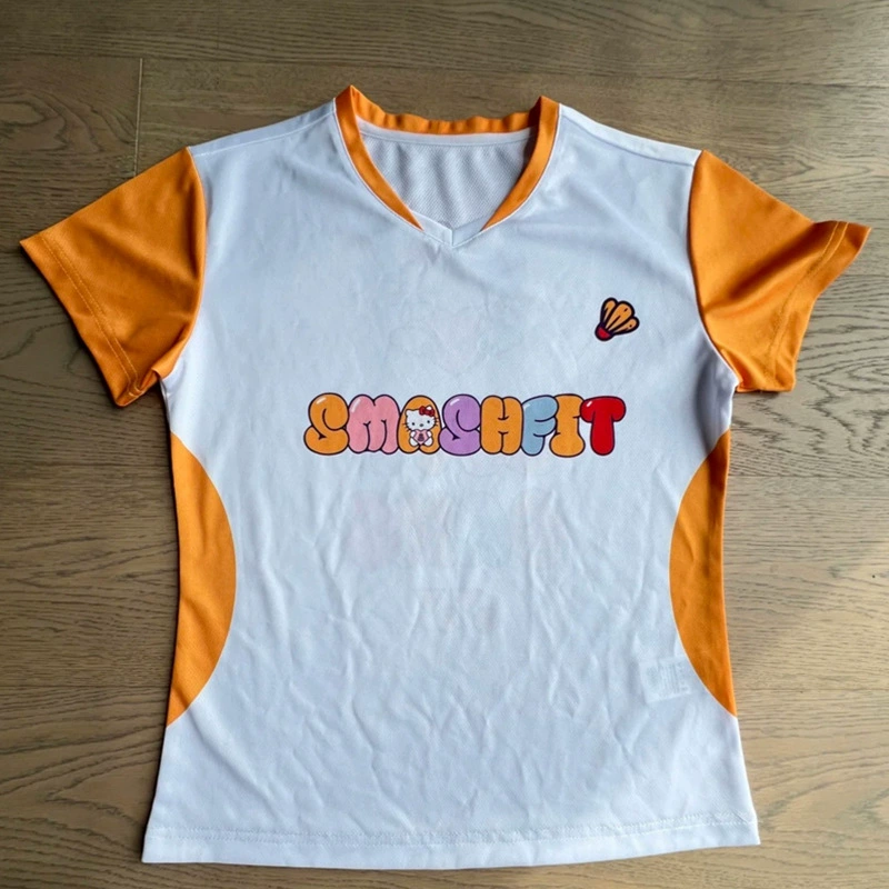 Hello Kitty, breathable quick dry uniform for badminton for training, with short sleeve