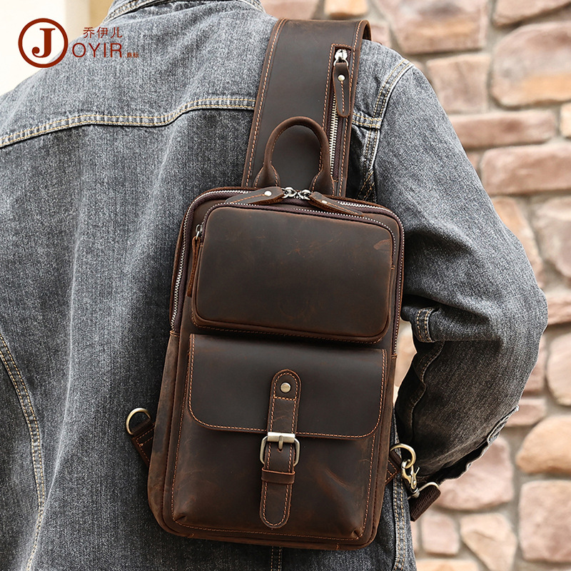 Nuevo bolso de pecho de los hombres de cuero de Crazy Horse europeo y americano retro de cuero genuino de los hombres bolsa de mensajero bolsa de moda bolso de hombro de los hombres del pecho de los hombres