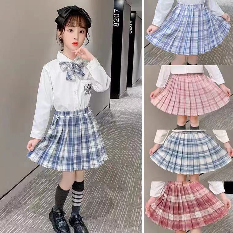 女童学院风短裙套装2021新款洋气儿童长袖格子裙两件套JK女孩春秋