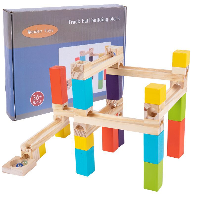 Mont 'Educación temprana de madera para niños bola pista de construcción de bloques de construcción divertidos ensamblaje para construir bola 3D juguetes de juego de percepción