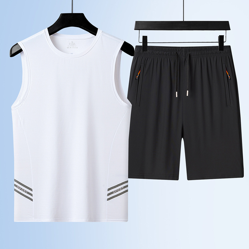 Verano chaleco de seda de hielo hombre sin mangas rápidamente secado camiseta de fitness correr engordado grande hombre gordo juego de deportes casuales