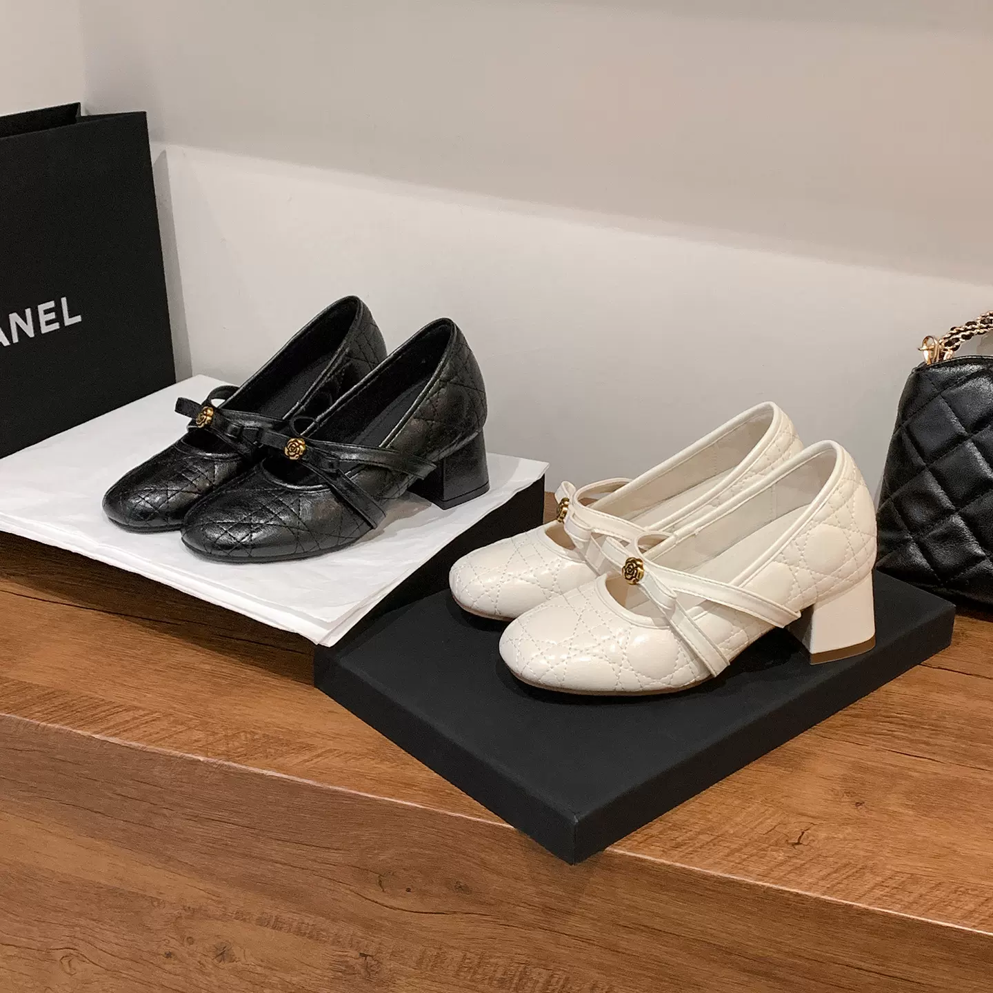 8cm增高新款法式气质菱格一字带单鞋女浅口蝴蝶结小香风玛丽珍鞋