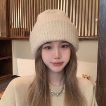 粗毛线帽子秋冬季成人宽松保暖大帽檐堆堆冷帽L显脸小针织大头围