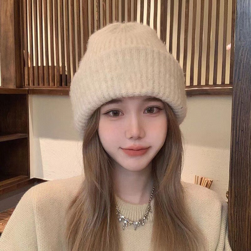 Chunky Knit Hat for Autumn and Winter, Loose Fit, Warm, Large Brim, Slouchy Beanie, L Size, Makes Face Look Smaller, Knitted, Large Head Circumference