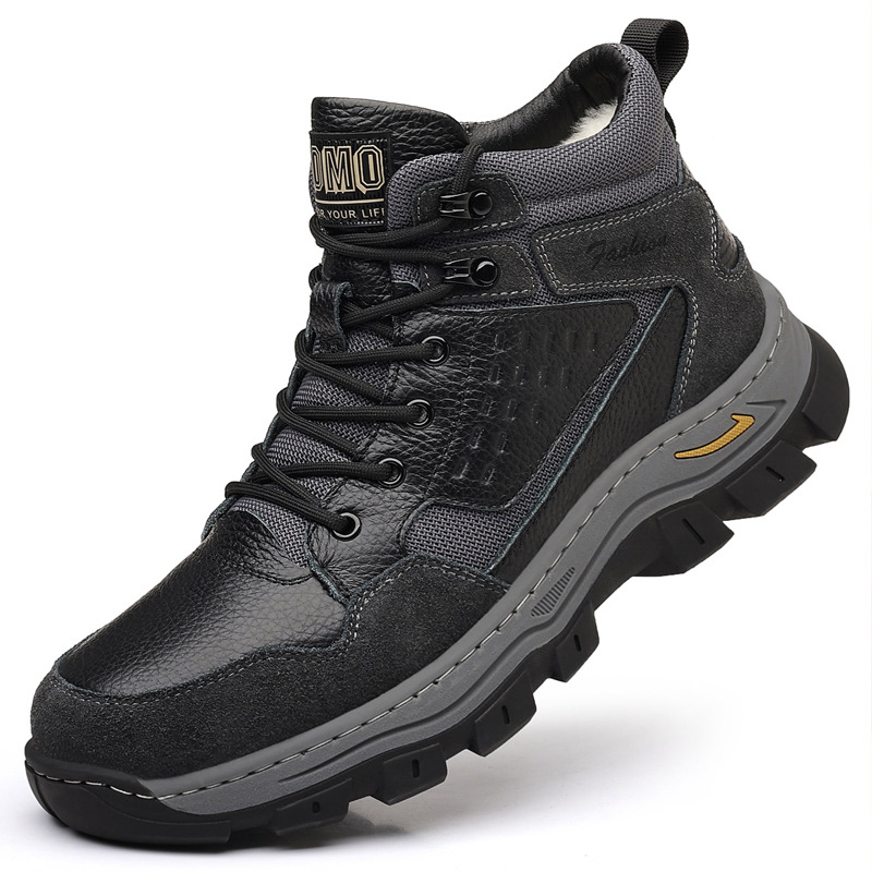 2025 invierno nuevos zapatos de lana y algodón de cuero real y seguro de terciopelo zapatos casuales al aire libre anti-terciopelo zapatos de hombre del noreste