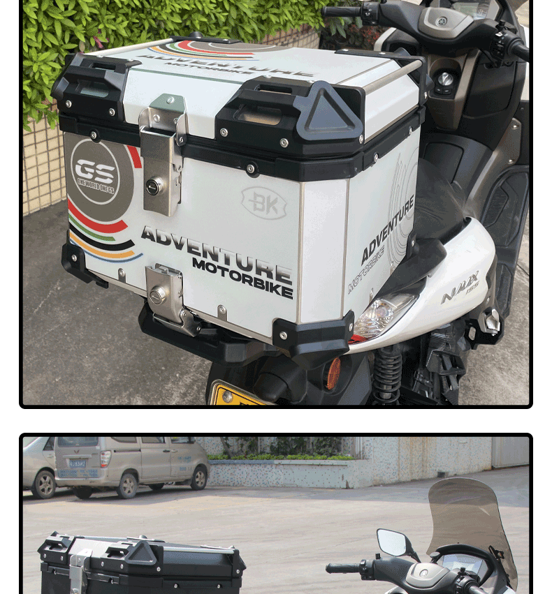 Factory wholesale 45L/65L/100L aluminum alloy trunk embossed waterproof toolbox motorcycle storage trunk